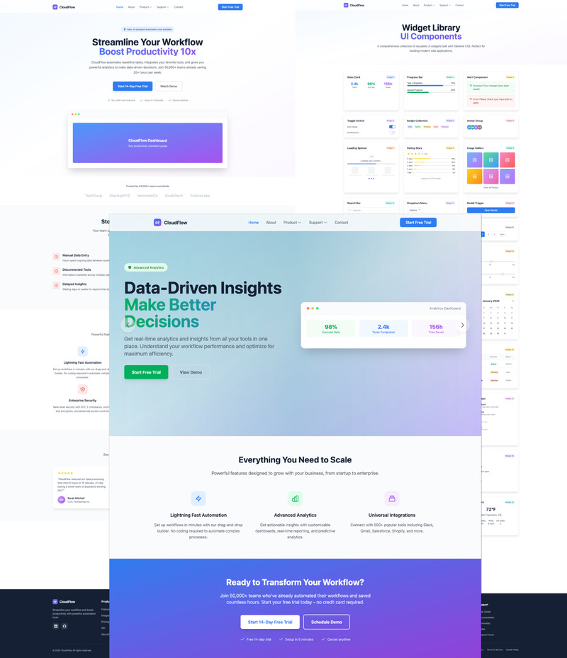 Raccolta di modelli SaaS multiuso CloudFlow: modelli HTML completi per siti Web SaaS moderni - Caratteristiche Immagine 1