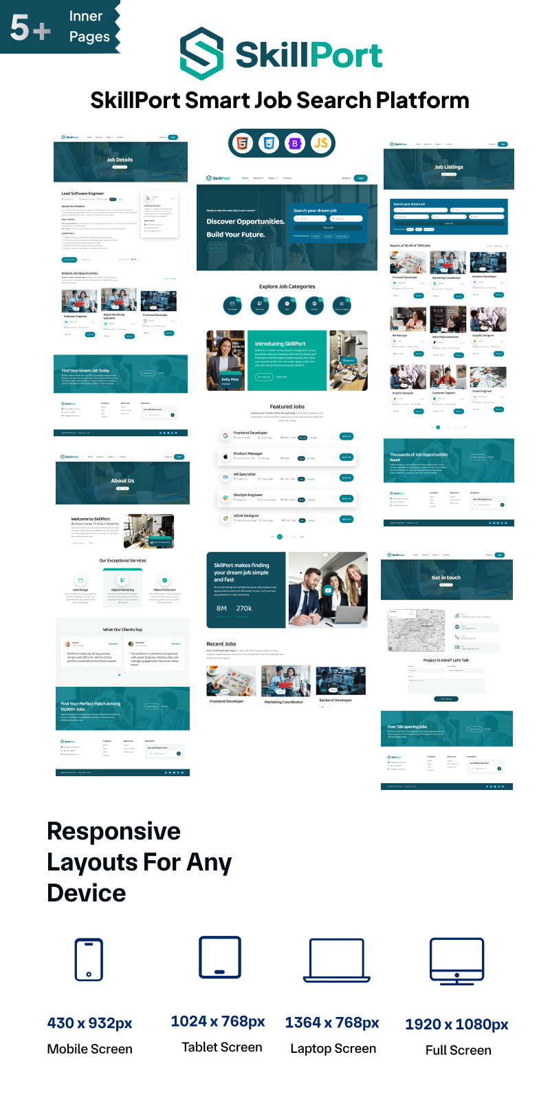 SkillPort — HTML-шаблон платформы интеллектуального поиска работы - Features Image 1