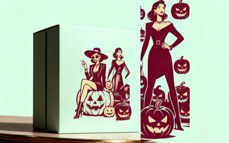 Glamorous Female Halloween Characters with Pumpkins and Spooky Elements Vector Design - Features Image 1