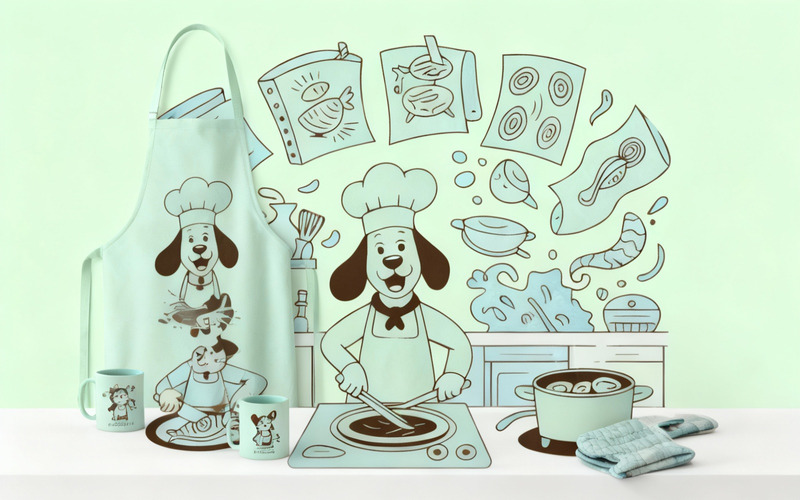 卡通厨师狗和猫一起做饭的手绘插图 - Features Image 2