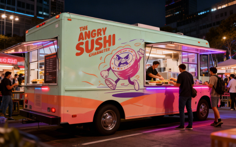 Angry Sushi Character Vector Illustration - Versatile AI File for T-shirts, Logos, Merchandise - Features Image 1