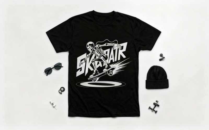 Skateboarding Skeleton with Edrine Noberts Typography - Vector Illustration t-shirt - Features Image 1
