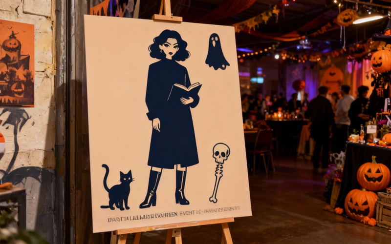 Söt Halloween-häxafigurset med kusliga kostymer och tillbehör för festlig grafisk design - Features Image 1