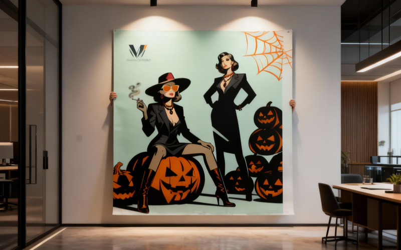 Elegant Witch Fashion Halloween Illustration with Pumpkins and Mysterious Style Vector Art - Features Image 2