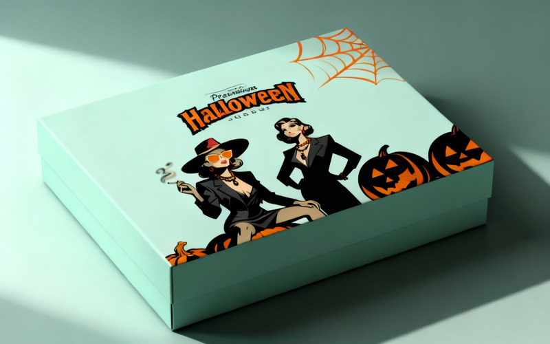Elegant Witch Fashion Halloween Illustration with Pumpkins and Mysterious Style Vector Art - Features Image 1