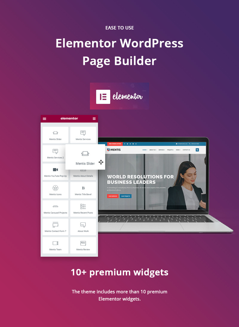 Mentis - Tema Elementor de WordPress para consultoría empresarial y multipropósito - Características Imagen 1