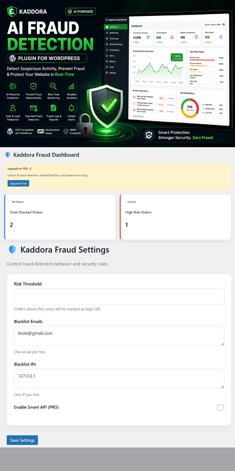 Kaddora AI WordPress 欺诈检测插件 - Features Image 1