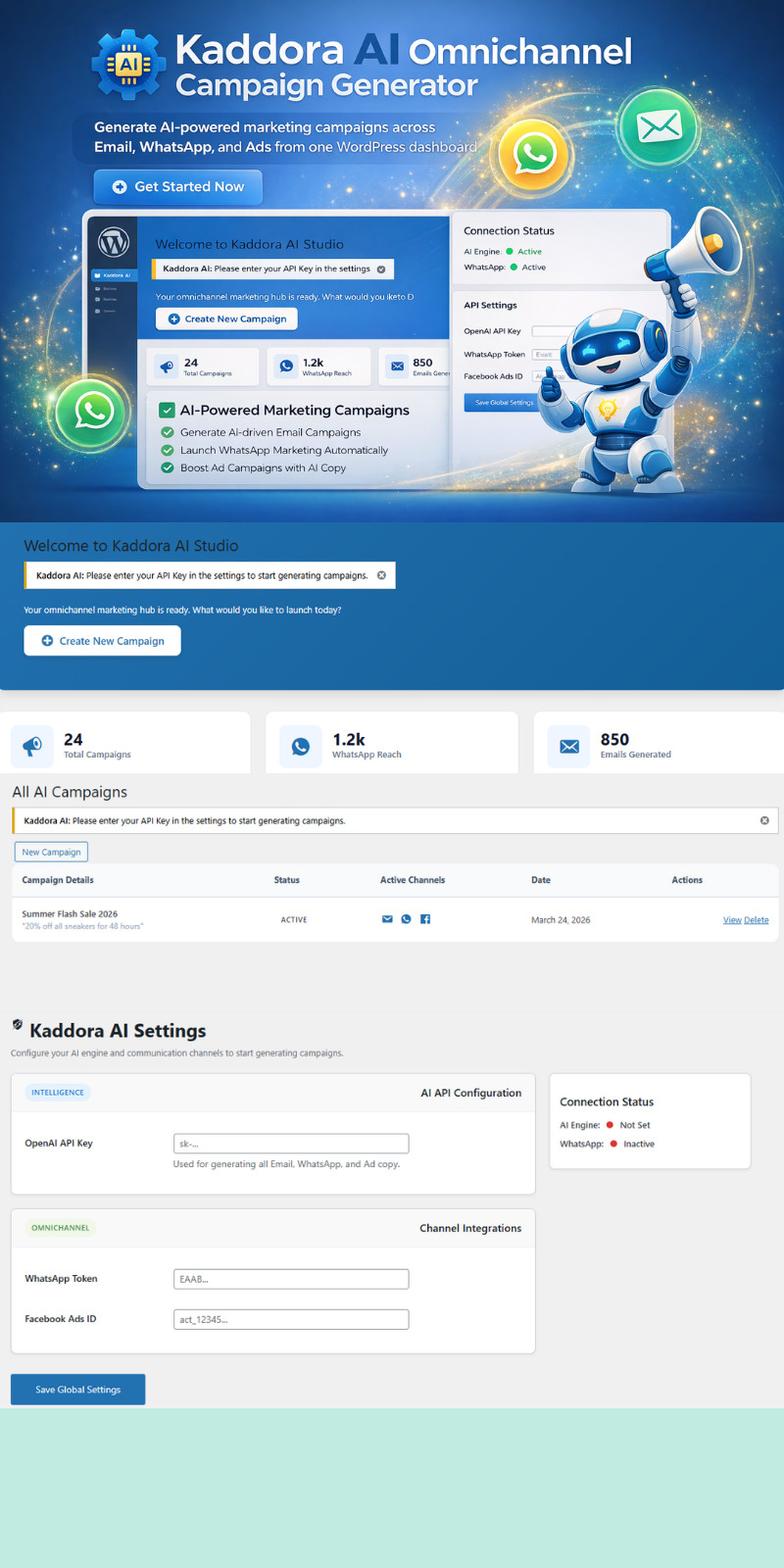 Plugin Kaddora AI Omnichannel Campaign Generator pour WordPress - Caractéristiques de l’image 1
