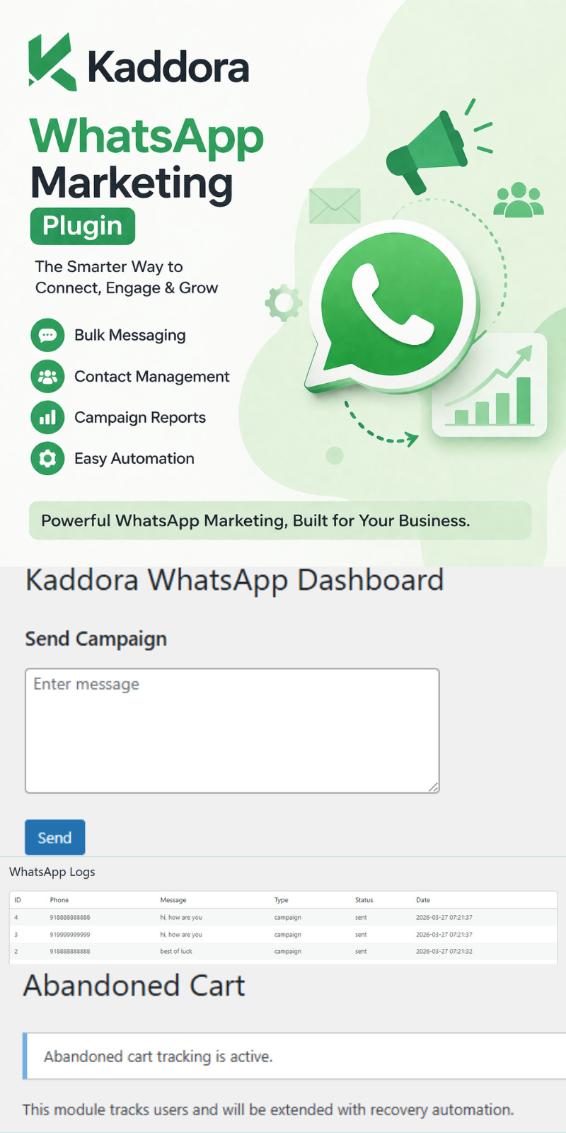 Kaddora WhatsApp Marketing для WooCommerce - Features Image 1
