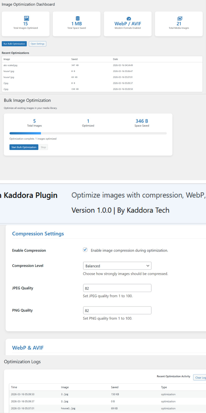 Extension Kaddora d'optimisation d'images pour WordPress : compression, WebP et amélioration des performances - Caractéristiques de l’image 1
