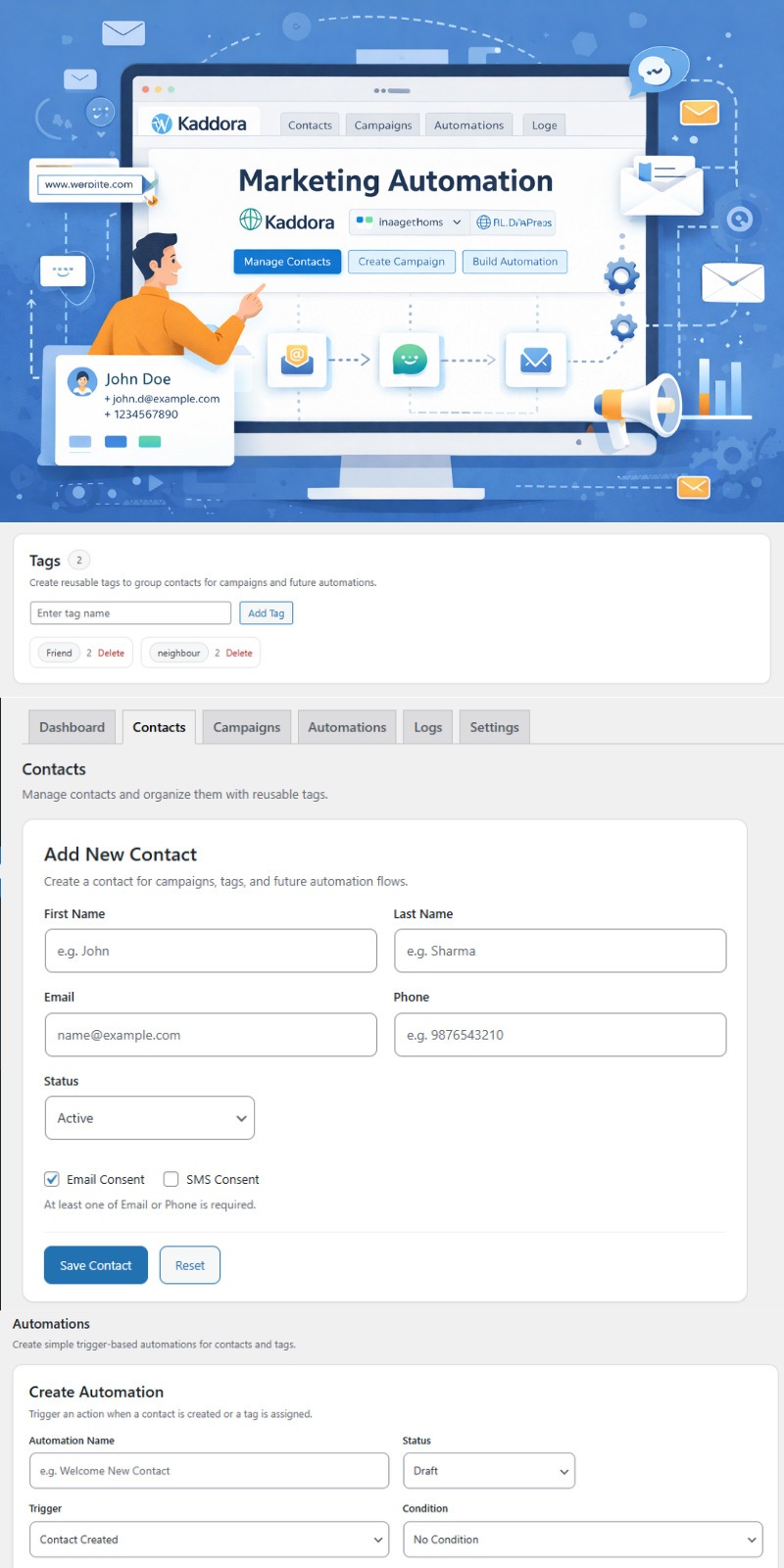 Kaddora Marketing Suite – E-Mail-, SMS- und Automatisierungs-Plugin für WordPress - Eigenschaften Bild 1