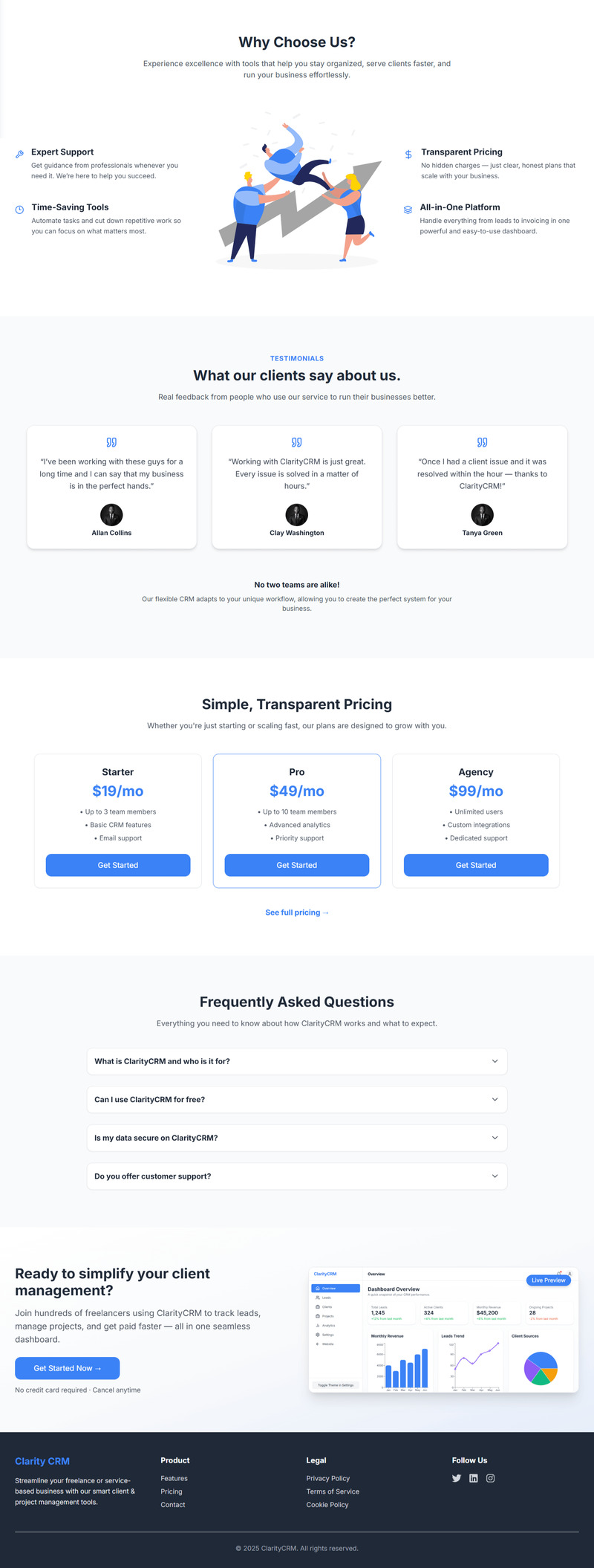 ClarityCRM – szablon panelu administracyjnego SaaS React + Tailwind i CRM - Obraz funkcji 2