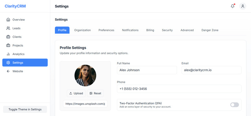 ClarityCRM – szablon panelu administracyjnego SaaS React + Tailwind i CRM - Obraz funkcji 14