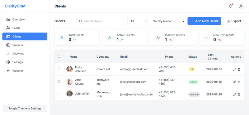 ClarityCRM – szablon panelu administracyjnego SaaS React + Tailwind i CRM - Obraz funkcji 9