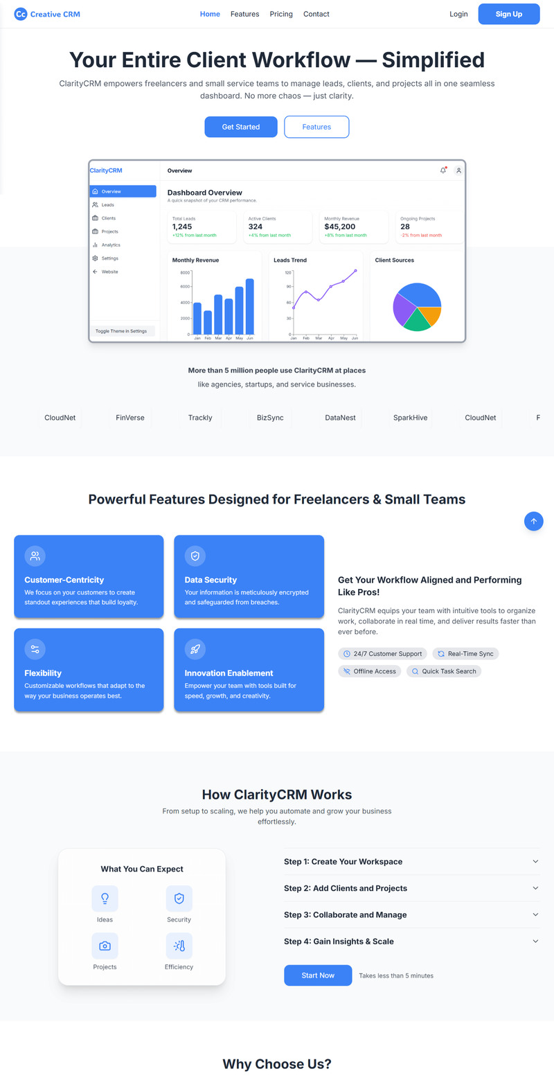 ClarityCRM – szablon panelu administracyjnego SaaS React + Tailwind i CRM - Obraz funkcji 1