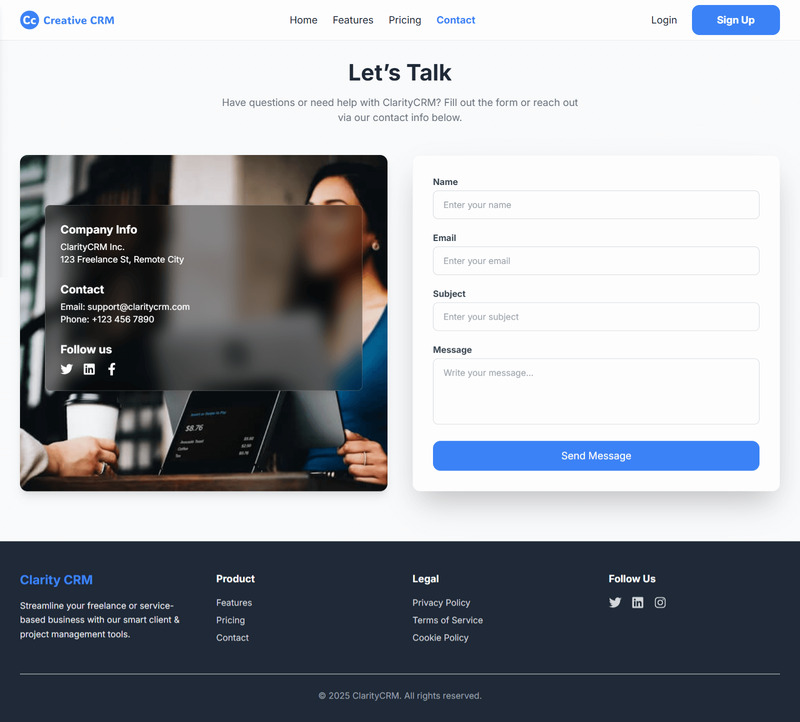 ClarityCRM – szablon panelu administracyjnego SaaS React + Tailwind i CRM - Obraz funkcji 5