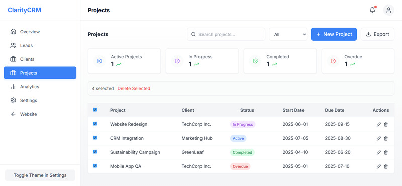 ClarityCRM – szablon panelu administracyjnego SaaS React + Tailwind i CRM - Obraz funkcji 13