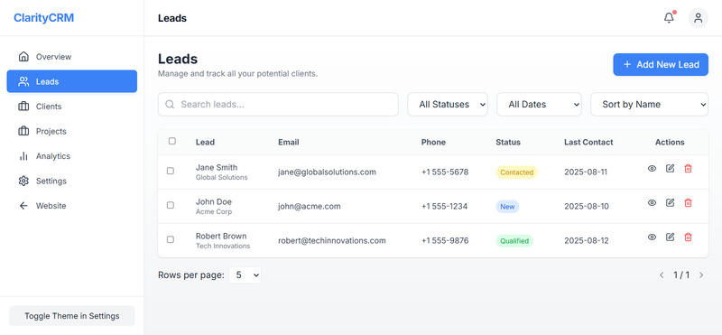 ClarityCRM – szablon panelu administracyjnego SaaS React + Tailwind i CRM - Obraz funkcji 10