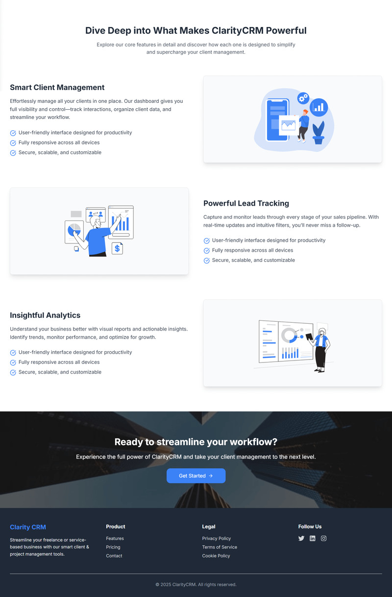 ClarityCRM – szablon panelu administracyjnego SaaS React + Tailwind i CRM - Obraz funkcji 4