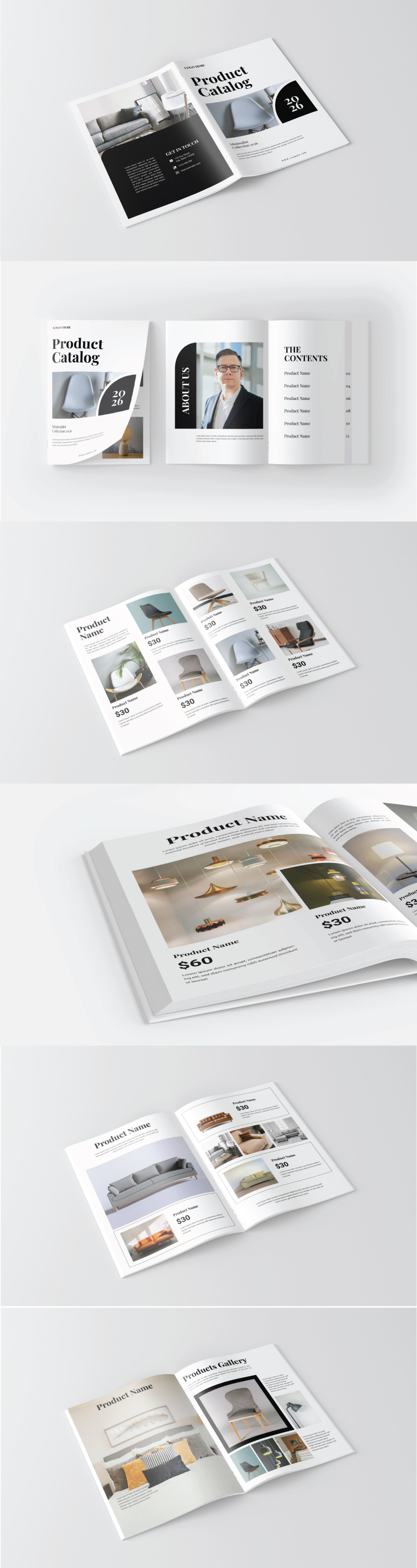 Modello di brochure per catalogo prodotti minimale – Lookbook di mobili moderni, layout editoriale pulito - Caratteristiche Immagine 1