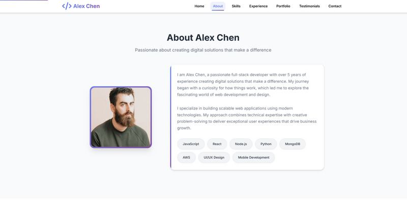 Alex Chen è un tema di portfolio di alta qualità - Caratteristiche Immagine 2