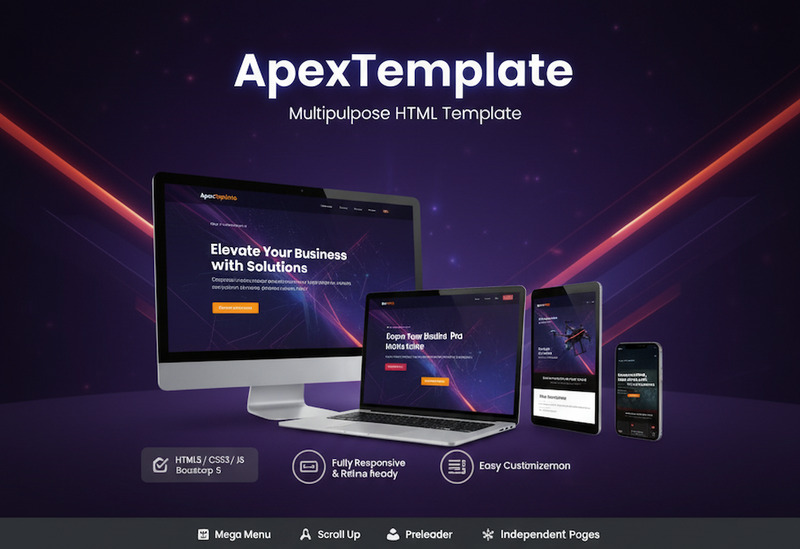 ApexTemplate | Багатоцільовий шаблон HTML5 Bootstrap 5 з окремими демо-версіями - Features Image 1