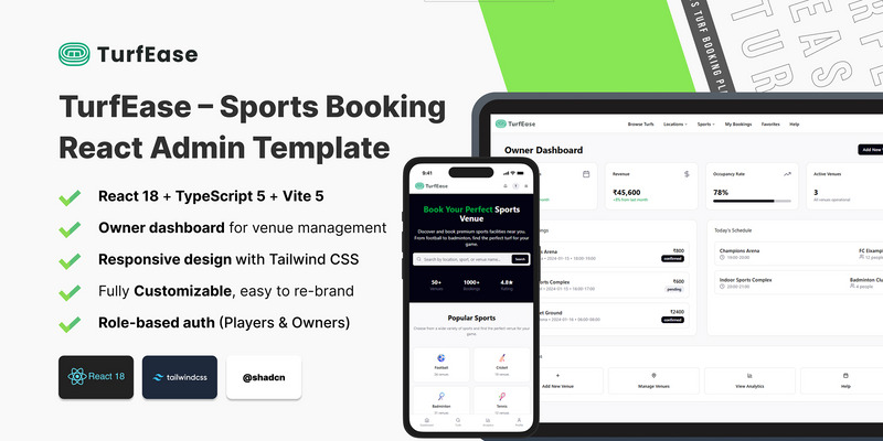 Modèle React pour l'interface utilisateur de TurfEase - Caractéristiques de l’image 1