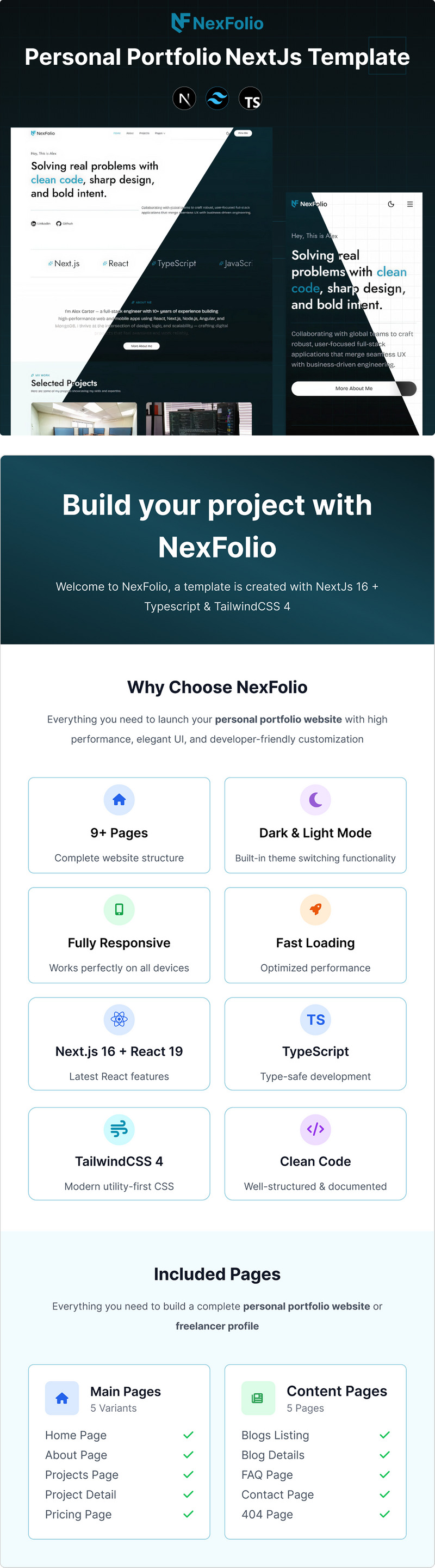 NexFolio - Modèle de portfolio personnel Next.js - Caractéristiques de l’image 1