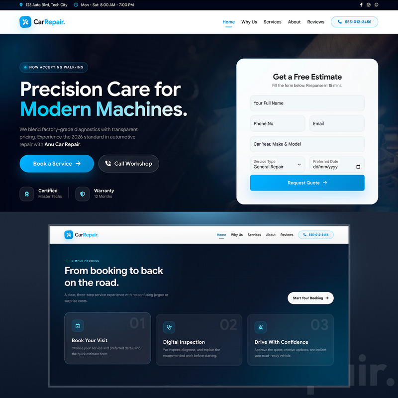 Anu – Modello di sito web HTML5 Bootstrap 5 per officine meccaniche e riparazione auto - Caratteristiche Immagine 1