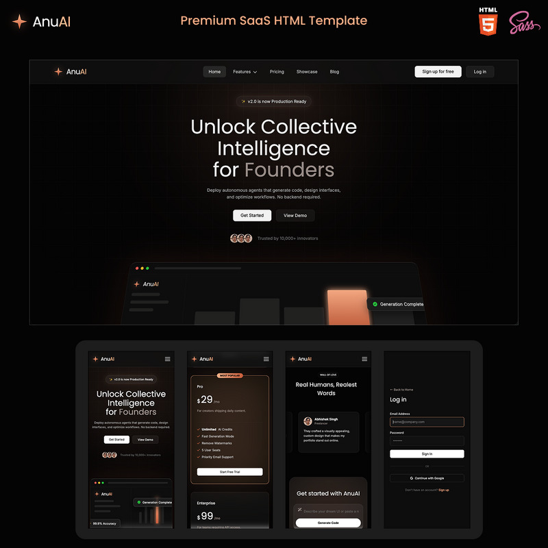 AnuAI – Modèle HTML5 de page de destination de démarrage AI SaaS en mode sombre - Caractéristiques de l’image 1