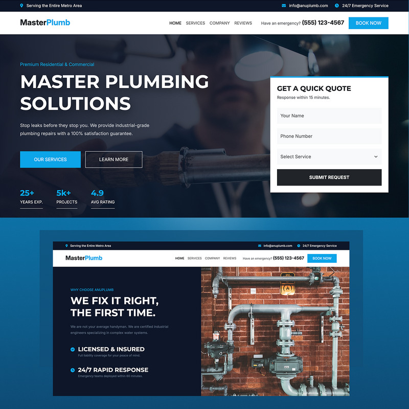 Plumbing and Water Repair Services HTML5 Website Template - Features Image 1