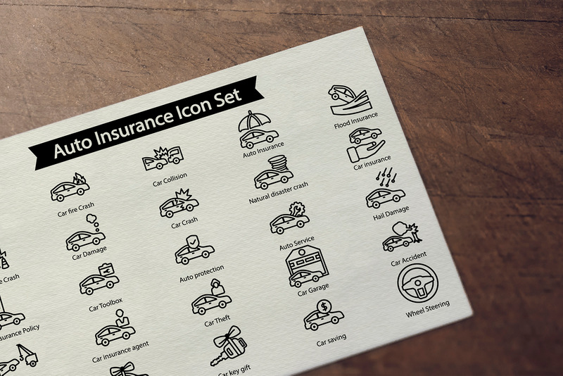 Set di icone di linea di assicurazione auto - Caratteristiche Immagine 1