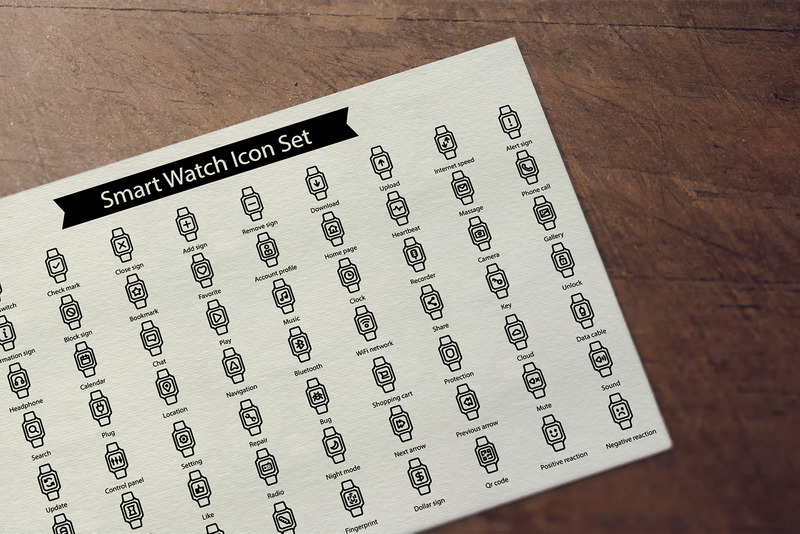 Smart Watch Line Icon Set Template - Features Image 1