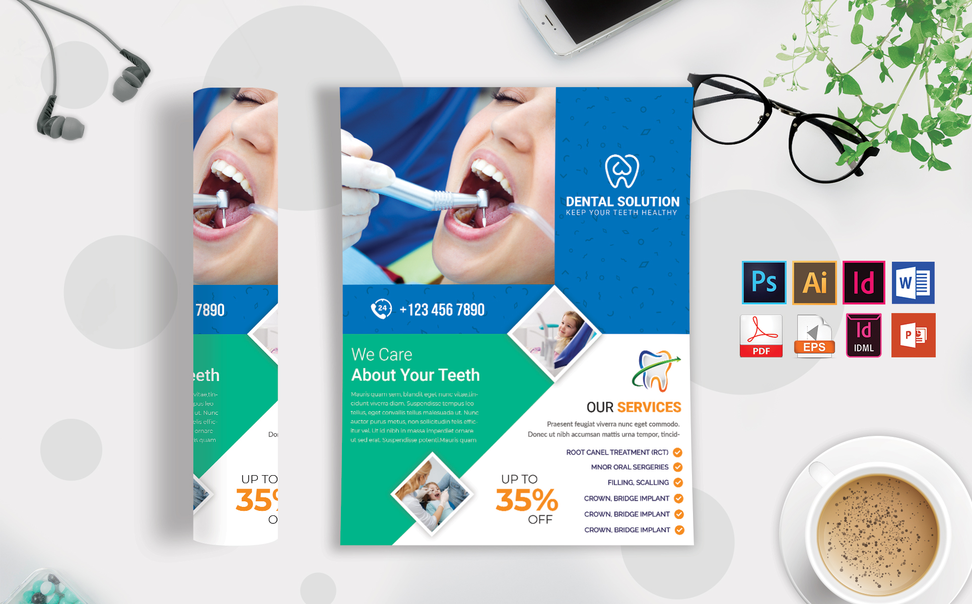 Download Фирменный стиль "Dental Flyer Vol-03 - Corporate Identity Template" / Dental Flyer Vol-03 - Corporate Identity Template - Фирменный стиль flyer,dental,doctor,corporate,psd,ai,print,template,vector,eps,indesign,microsoft,word,ms,brand,identity