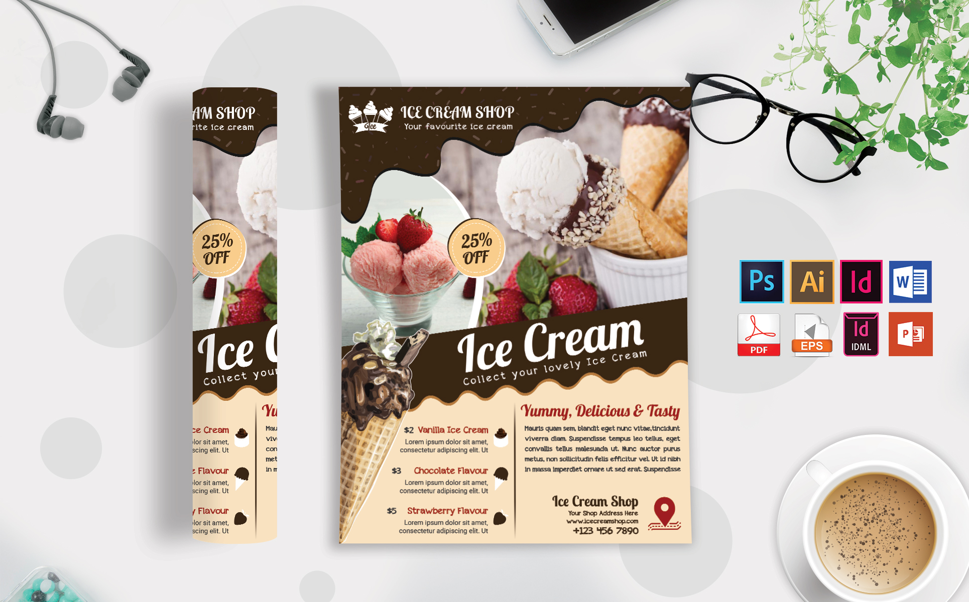 Download Фирменный стиль "Ice Cream Shop Flyer Vol-03 - Corporate Identity Template" / Ice Cream Shop Flyer Vol-03 - Corporate Identity Template - Фирменный стиль ice,cream,shop,flyer,psd,eps,ai,vector,indesign,word,ms,doc,file,free,download,chocolate,print,template,branding,design