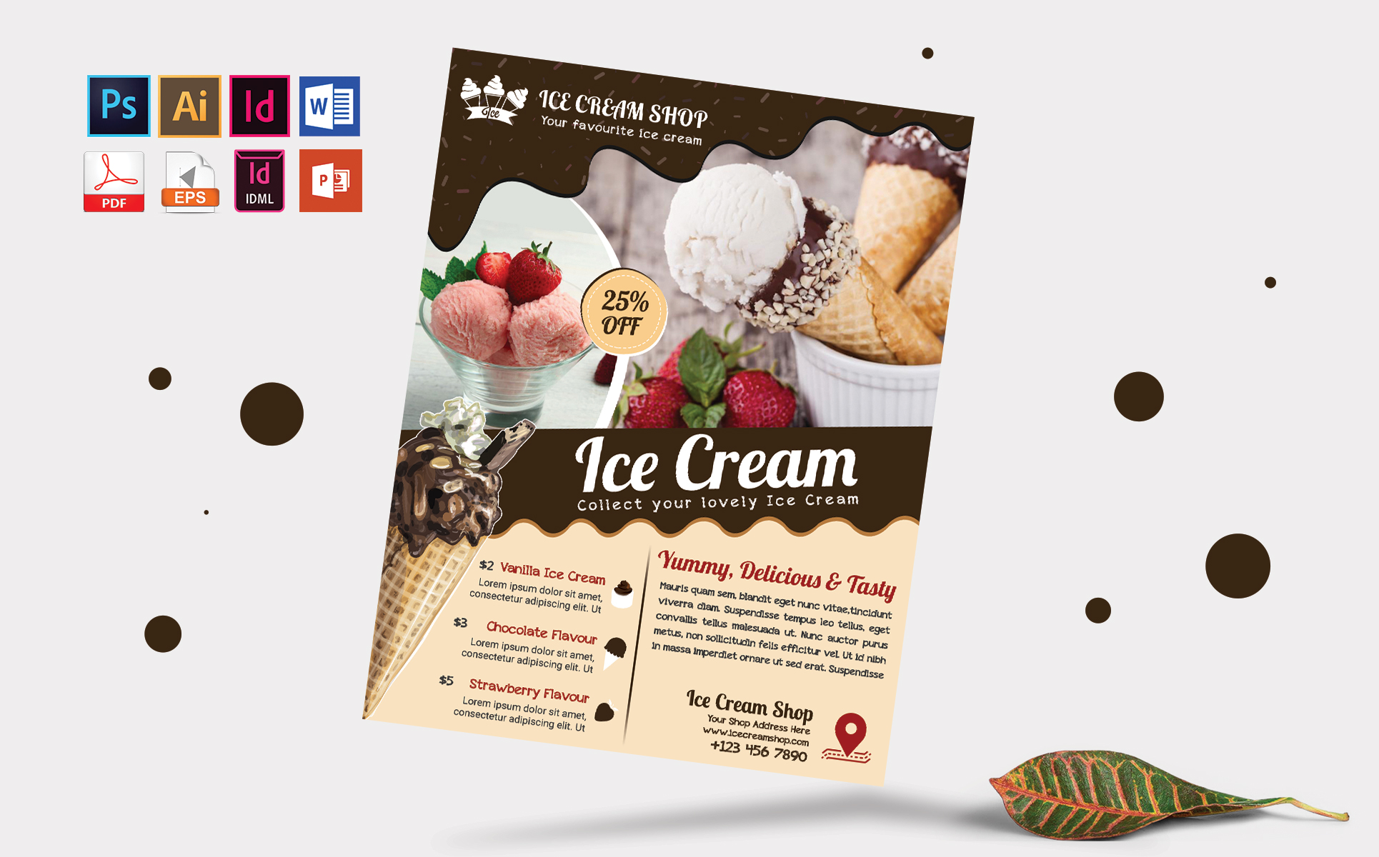 Download Фирменный стиль "Ice Cream Shop Flyer Vol-03 - Corporate Identity Template" / Ice Cream Shop Flyer Vol-03 - Corporate Identity Template - Фирменный стиль ice,cream,shop,flyer,psd,eps,ai,vector,indesign,word,ms,doc,file,free,download,chocolate,print,template,branding,design