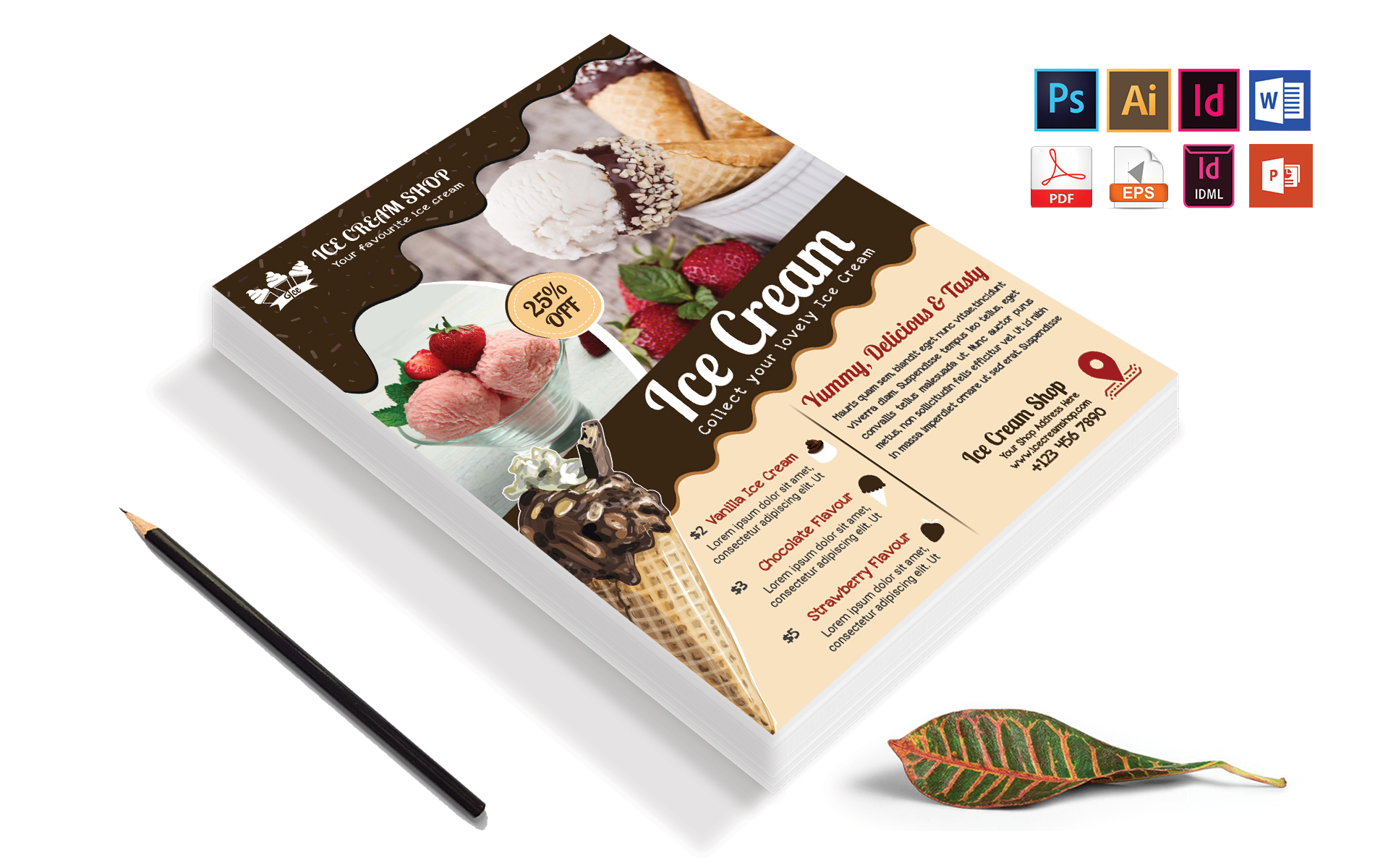 Download Фирменный стиль "Ice Cream Shop Flyer Vol-03 - Corporate Identity Template" / Ice Cream Shop Flyer Vol-03 - Corporate Identity Template - Фирменный стиль ice,cream,shop,flyer,psd,eps,ai,vector,indesign,word,ms,doc,file,free,download,chocolate,print,template,branding,design