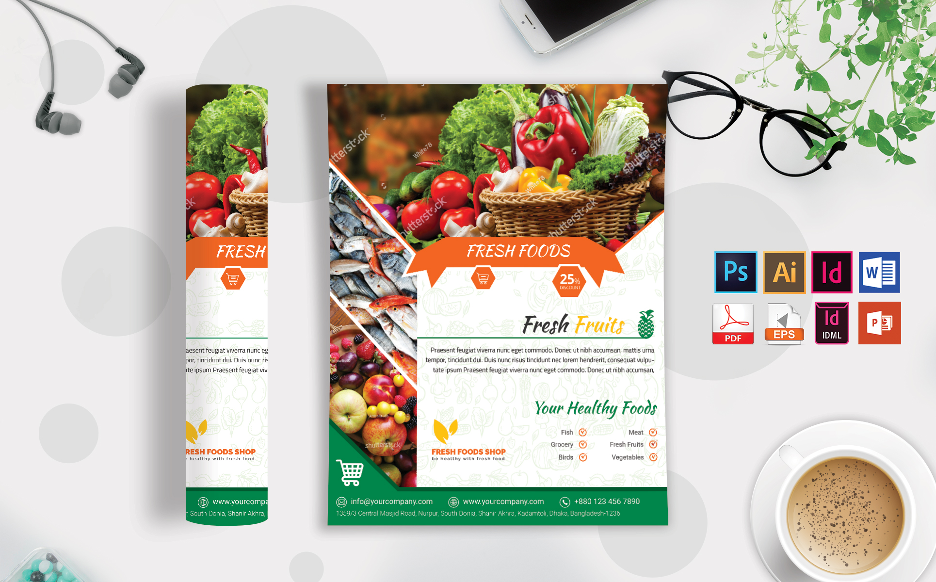 Download Фирменный стиль "Fresh Food Grocery Shop Flyer Vol-03 - Corporate Identity Template" / Fresh Food Grocery Shop Flyer Vol-03 - Corporate Identity Template - Фирменный стиль fresh,food,pure,flyer,poster,grocery,shop,psd,eps,indesign,ms,word,powerpoint,idml,vector,pdf,print,template,ready,a4