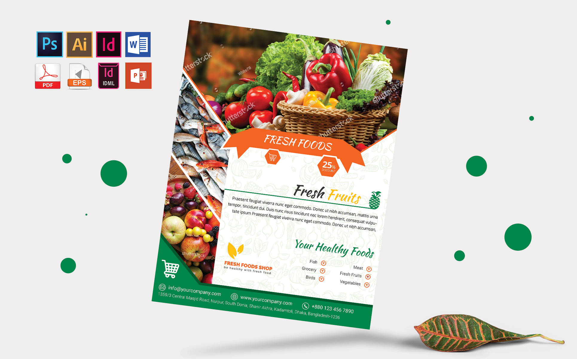 Download Фирменный стиль "Fresh Food Grocery Shop Flyer Vol-03 - Corporate Identity Template" / Fresh Food Grocery Shop Flyer Vol-03 - Corporate Identity Template - Фирменный стиль fresh,food,pure,flyer,poster,grocery,shop,psd,eps,indesign,ms,word,powerpoint,idml,vector,pdf,print,template,ready,a4