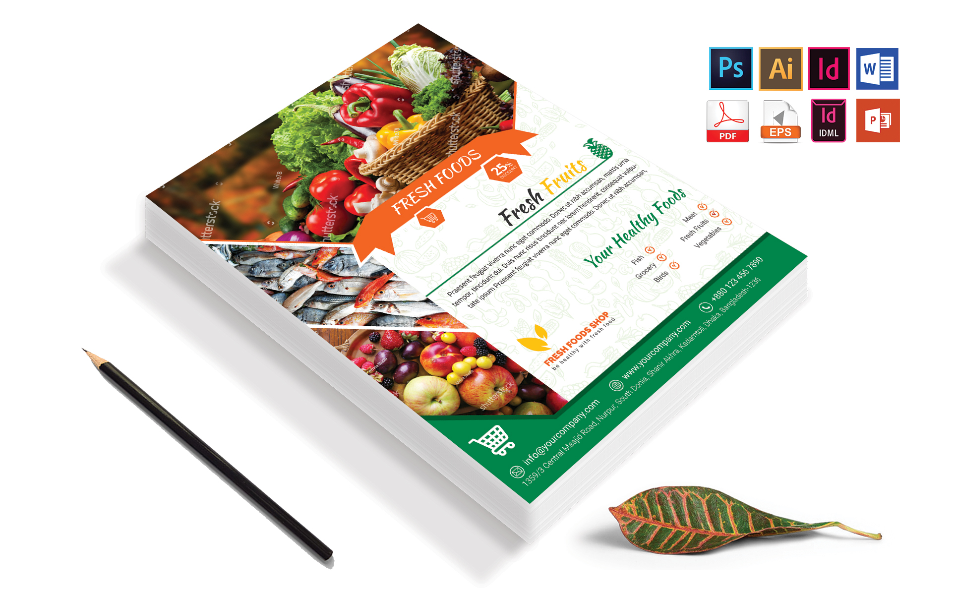 Download Фирменный стиль "Fresh Food Grocery Shop Flyer Vol-03 - Corporate Identity Template" / Fresh Food Grocery Shop Flyer Vol-03 - Corporate Identity Template - Фирменный стиль fresh,food,pure,flyer,poster,grocery,shop,psd,eps,indesign,ms,word,powerpoint,idml,vector,pdf,print,template,ready,a4
