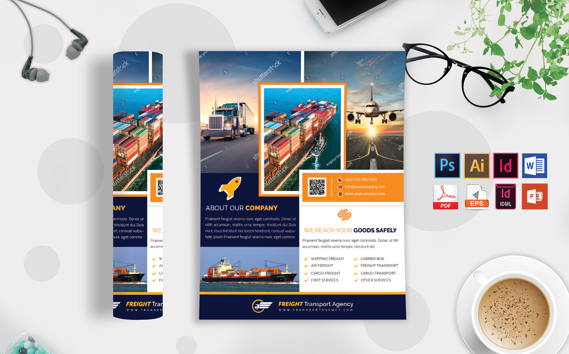Download Фирменный стиль "Freight Transport Agency Flyer Vol-02 - Corporate Identity Template" / Freight Transport Agency Flyer Vol-02 - Corporate Identity Template - Фирменный стиль transport,agency,freight,transit,truck,service,courier,flyer,poster,air,sheep,cargo