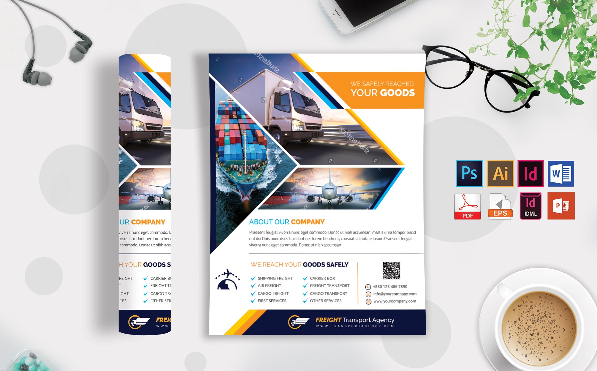Download Фирменный стиль "Freight Transport Agency Flyer Vol-03 - Corporate Identity Template" / Freight Transport Agency Flyer Vol-03 - Corporate Identity Template - Фирменный стиль transport,agency,freight,transit,truck,service,courier,flyer,poster,air,sheep,cargo