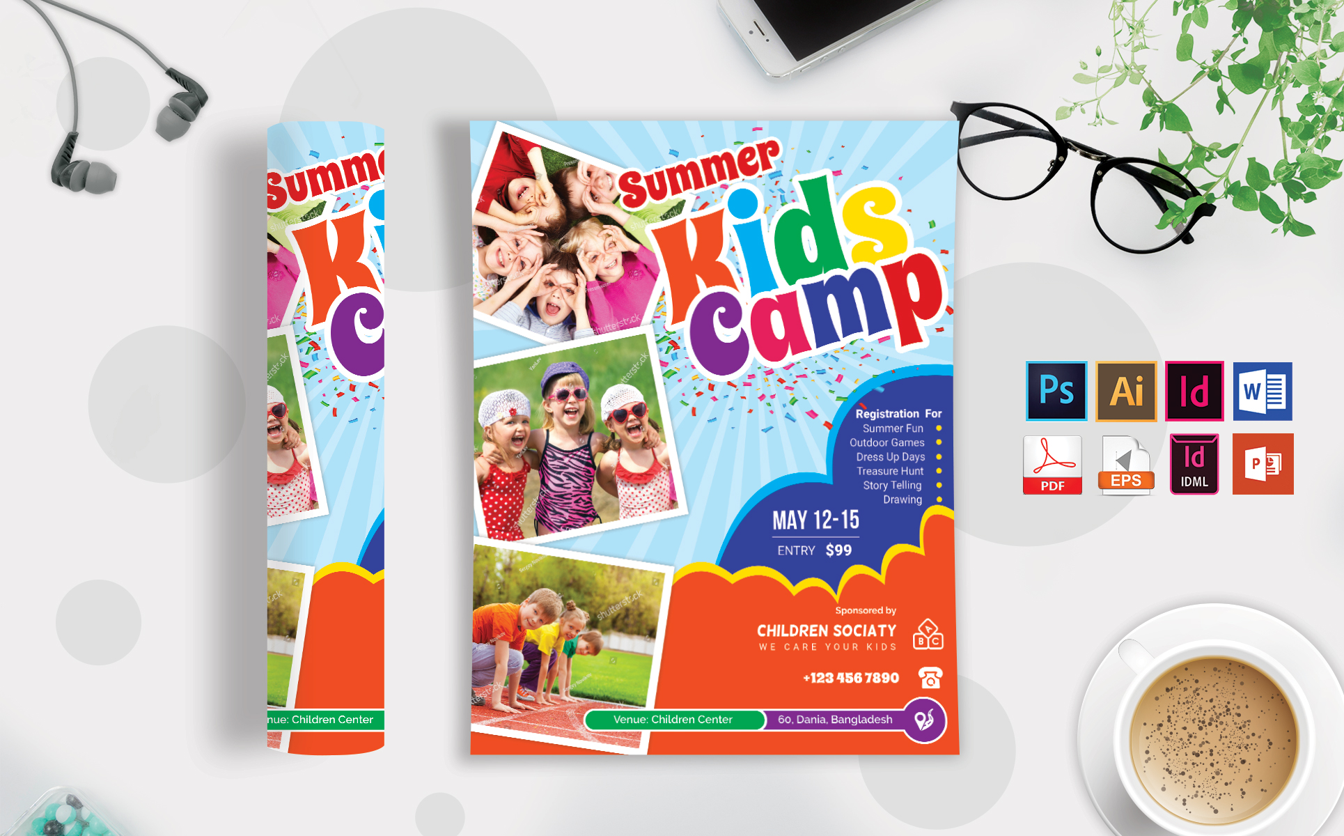Download Фирменный стиль "Kids Summer Camp Flyer Vol-03 - Corporate Identity Template" / Kids Summer Camp Flyer Vol-03 - Corporate Identity Template - Фирменный стиль kids,summer,camp,baby,camping,festival,sale,discount,flyer,kids-flyer,summer-camp-flyer,psd,ai,vector,pdf