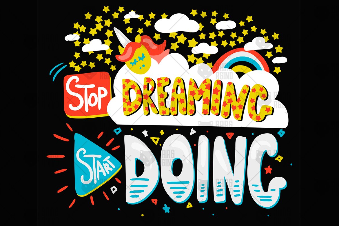 Download Фирменный стиль "Stop Dreaming Start Doing - Corporate Identity Template" / Stop Dreaming Start Doing - Corporate Identity Template - Фирменный стиль на тему графика calligraphy,typography,vintage,illustration,label,poster,design,sign,retro,quote,web,typographic,trendy,vector,text,motivational,rainbow,flat,creative,decoration,cloud,background,graphic,butt