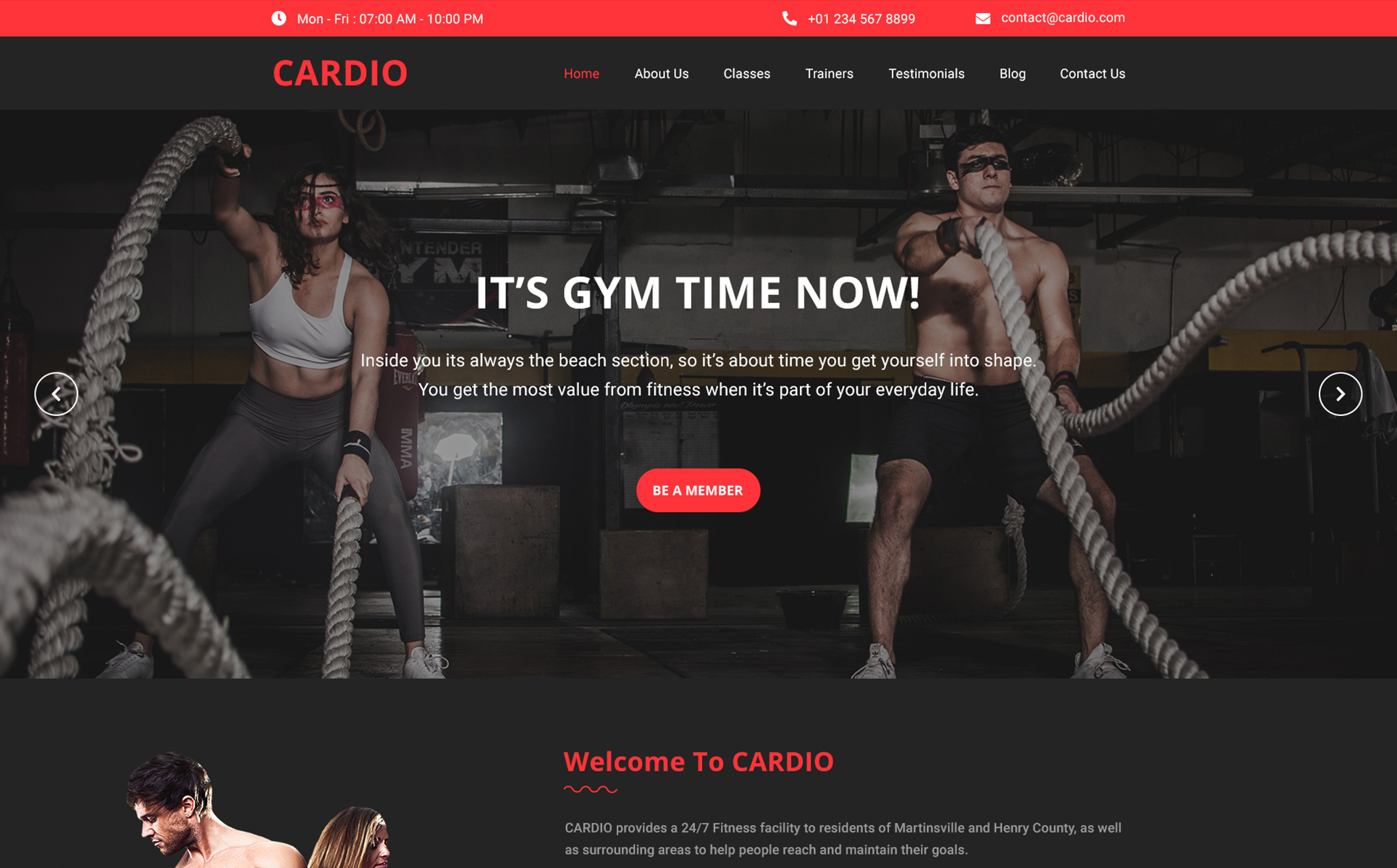 Cardio One Page Fitness PSD Template