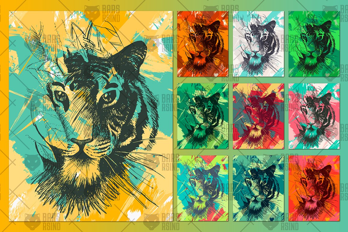 Download Иллюстрация "Wild Tiger In Jungles - Illustration" / Wild Tiger In Jungles - Illustration - Иллюстрация на тему графика tiger,decoration,mammal,texture,cat,wild,jungle,vintage,retro,grunge,power,vector,symbol,africa,illustration,decorative,print,art,style,hipster