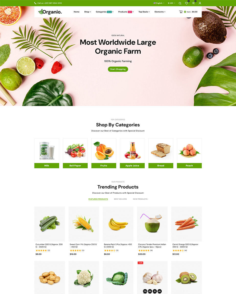 Organio - Fruits and Vegetables Prestashop Elementor Multipurpose Store
