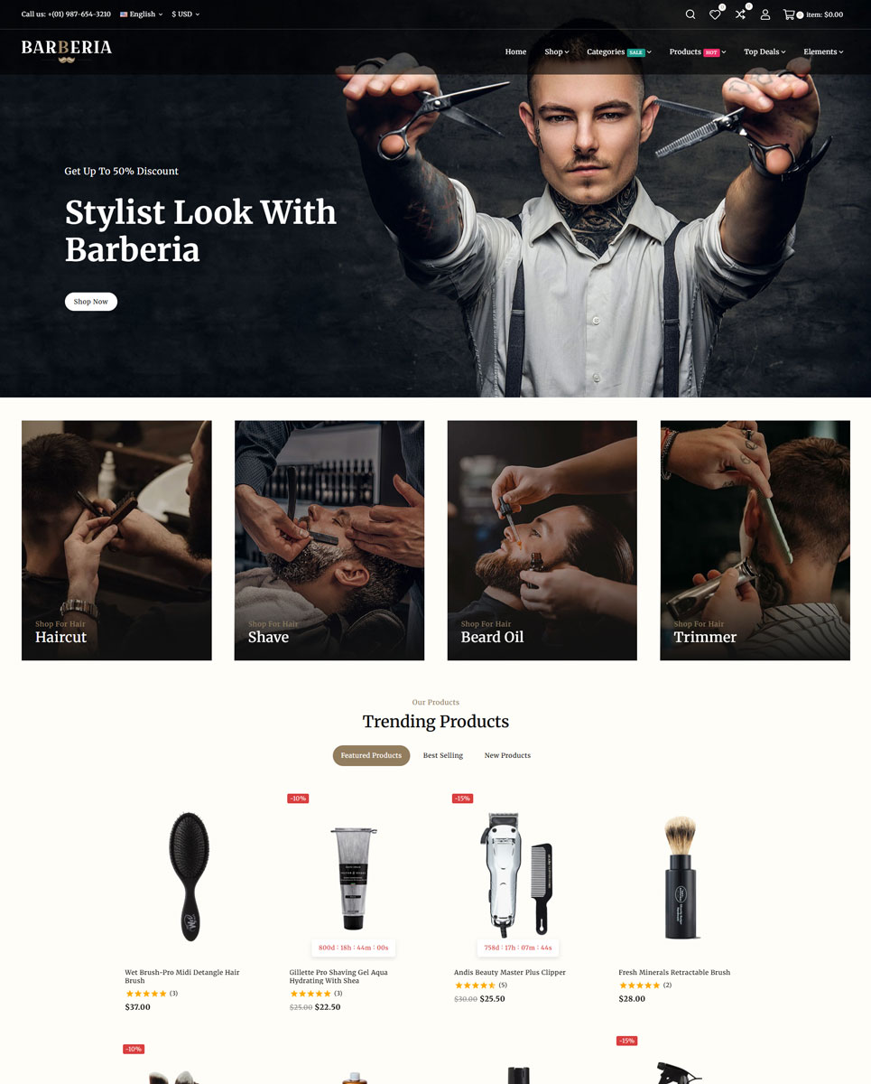 Barberia - Hair Salon and Barber Multipurpose Responsive Prestashop Elementor store