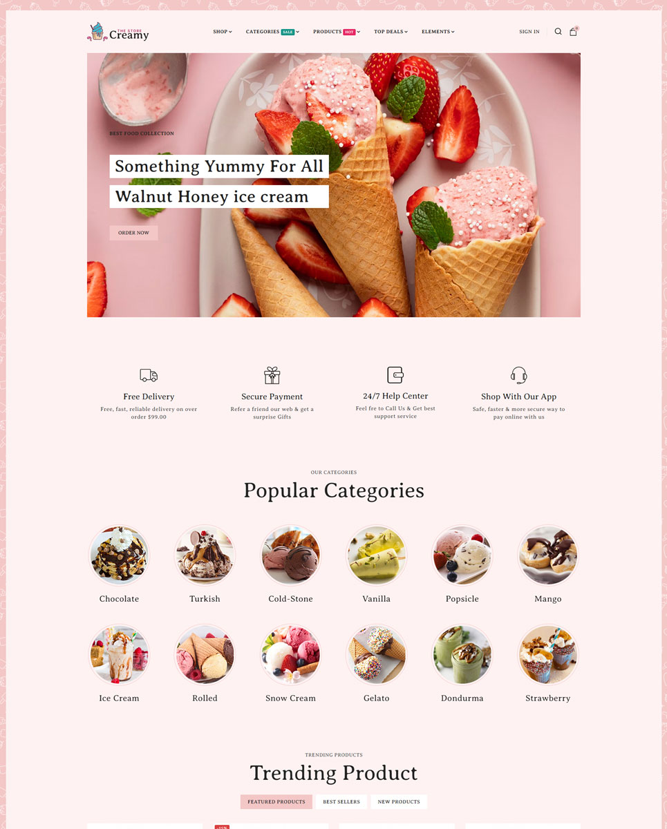 Creamy - Ice Cream, Drink, Cake Store Multipurpose Prestashop Elementor Store