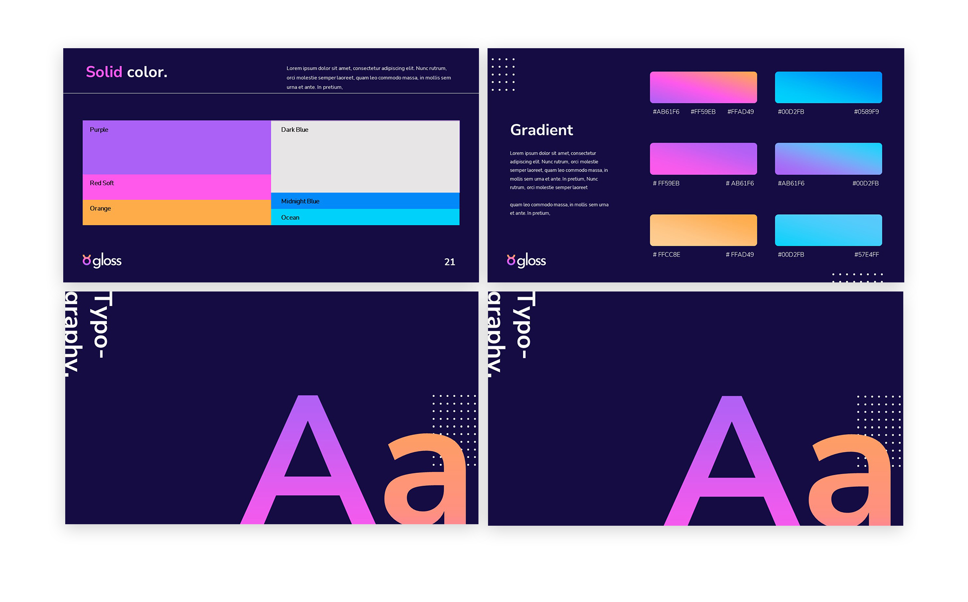 Gloss Dark Brand Guidelines Powerpoint Template for 16